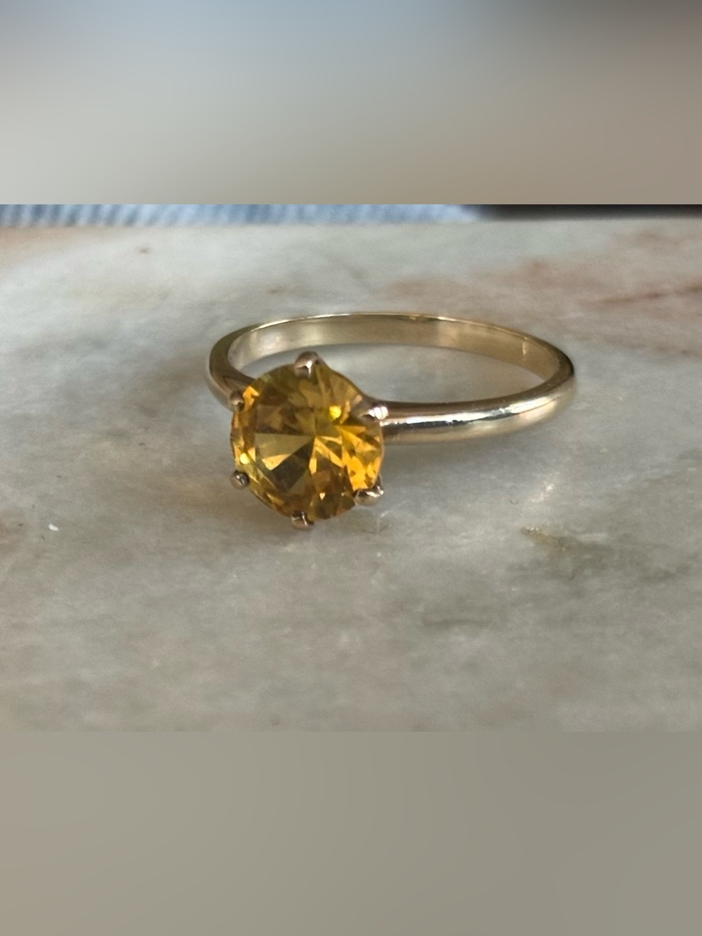 Yellow Solitaire Ring with Faceted Gemstone - Women Jewelry